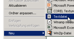 Kontextmenü, neue Textdatei