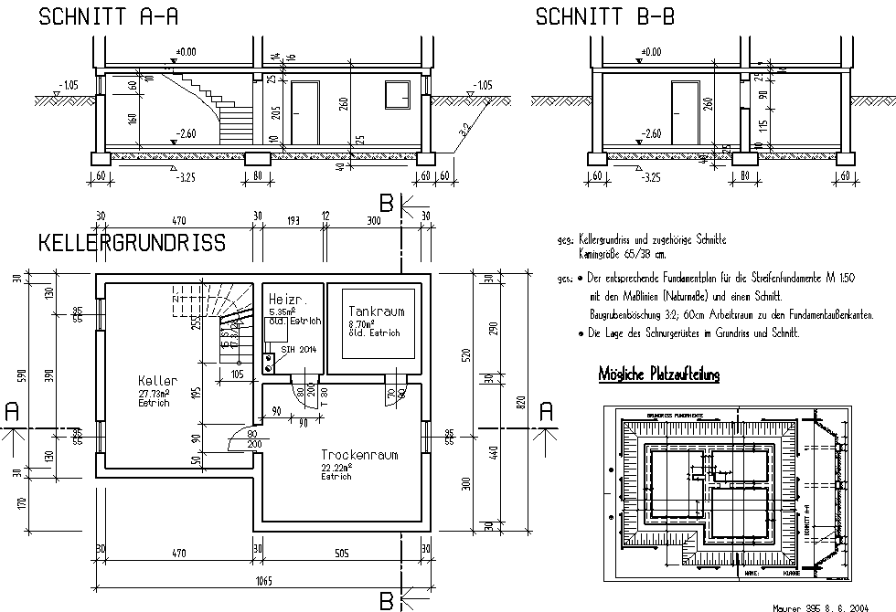 KG-Grundriss und Schnitte